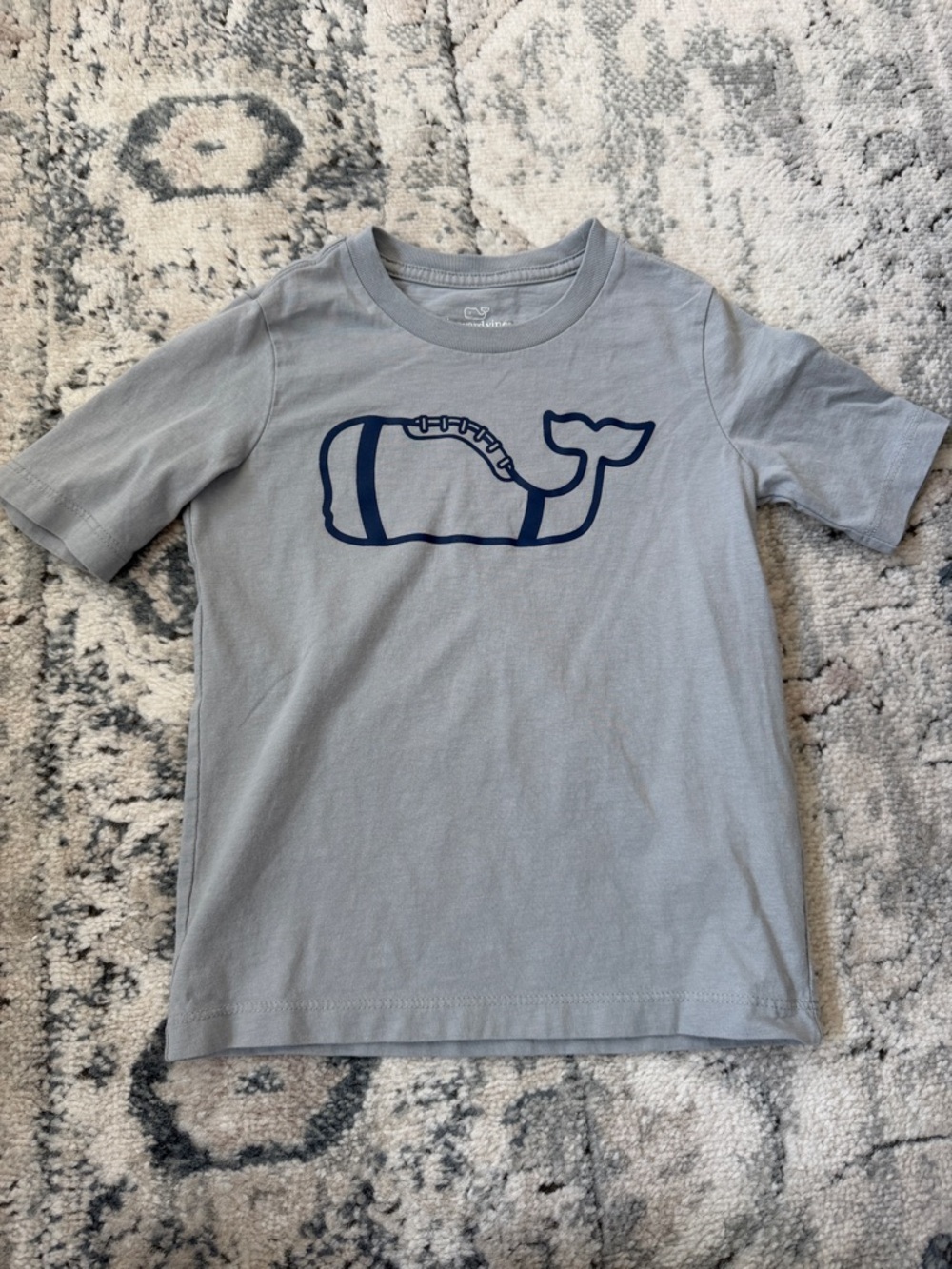 Vineyard Vines Light Gray Tee with Navy Whale Graphic